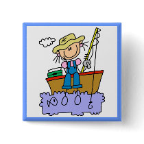 Stick Figure Girl Fishing T-shirts and Gifts Pinback Buttons
