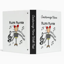 Stick Figure Girl Flute Player Tshirts and Gifts 3 Ring Binder