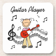 Stick Figure Girl Guitar Player T-shirts and Gifts Beverage Coaster