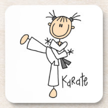 Stick Figure Girl Karate T-shirts and Gifts Coasters