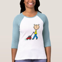 Stick Figure Girl Mowing Grass T-shirts
