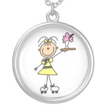 Stick Figure Girl on Roller Skates Necklace