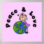 Stick Figure Girl Peace and Love T-shirts and Gift Posters