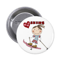 Stick Figure  Girl Skier Tshirts and Gifts Pinback Buttons