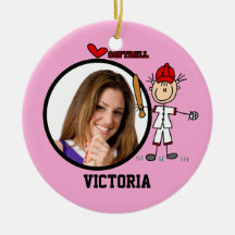 Stick Figure Girls Softball Photo Ornament