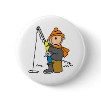 Stick Figure Ice Fishing Pinback Buttons