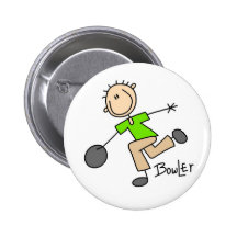 Stick Figure Male Bowler T-shirts and GIfts Pinback Buttons