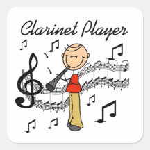 Stick Figure Male Clarinet Player Tshirts and Gift Square Stickers