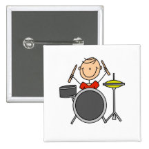 Stick Figure Male Drummer T-shirts and Gifts Pinback Button