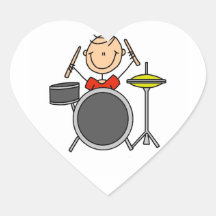 Stick Figure Male Drummer T-shirts and Gifts Heart Stickers