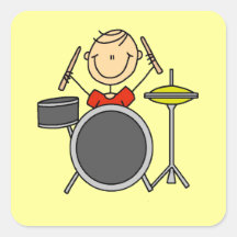 Stick Figure Male Drummer T-shirts and Gifts Square Stickers