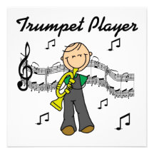 Stick Figure Male Trumpet Player T-shirts and GIft Personalized Invitations