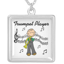 Stick Figure Male Trumpet Player T-shirts and GIft Necklaces