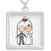 Stick Figure New Bride and Groom  Necklace