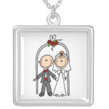Stick Figure New Bride and Groom  Necklace