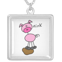 Stick Figure Pig T-shirts and Gifts Necklace