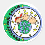 Stick Figure Protect Our Earth T-shirts and Gifts Round Stickers