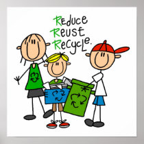 Stick Figure Reduce  Reuse Recycle T-shirts Print