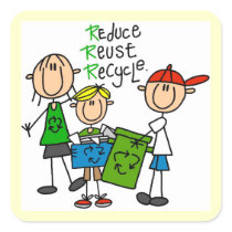 Stick Figure Reduce  Reuse Recycle T-shirts Square Stickers