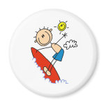Stick Figure Surfer Boy Button Fridge Magnet