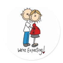 Stick Figure We're Expecting Round Sticker