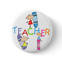 Stick Figures Crayons Teacher Tshirts and Gifts Pinback Button