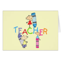 Stick Figures Crayons Teacher Tshirts and Gifts Greeting Card
