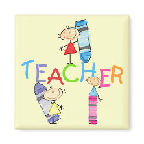 Stick Figures Crayons Teacher Tshirts and Gifts Magnet