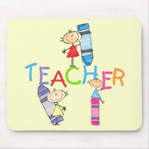 Stick Figures Crayons Teacher Tshirts and Gifts Mouse Mat