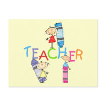 Stick Figures Crayons Teacher Tshirts and Gifts Post Cards