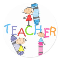 Stick Figures Crayons Teacher Tshirts and Gifts Sticker