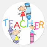 Stick Figures Crayons Teacher Tshirts and Gifts Sticker