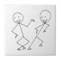 Stick Figures Dancing Ceramic Tile