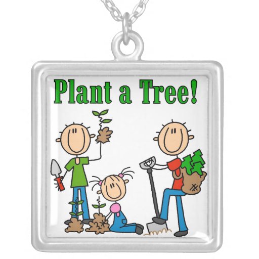 Stick Figures Plant a Tree Tshirts and Gifts Personalized Necklace