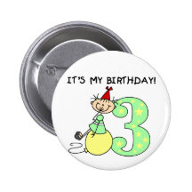 Stick Girl 3rd Birthday Tshirts and Gifts Pin