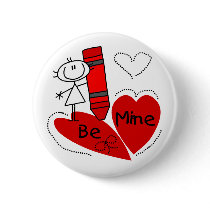 Stick Girl Be Mine Valentine Buttons