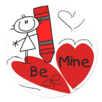 Stick Girl Be Mine Valentine Round Stickers