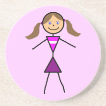 Stick Girl Brunette Beverage Coasters