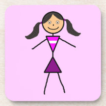Stick Girl Dark Brunette Drink Coaster