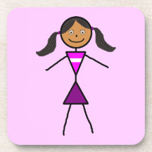 Stick Girl Dark Brunette Drink Coasters