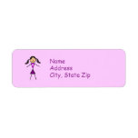 Stick Girl Dark Brunette Return Address Labels