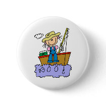 Stick Girl Fishing Pinback Button