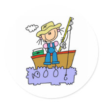 Stick Girl Fishing Round Sticker
