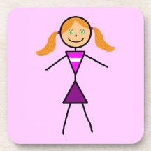 Stick Girl Redhead Beverage Coaster
