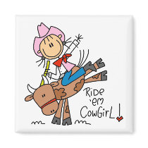 Stick Girl Ride Em Cowgirl Tshirts and Gifts Fridge Magnet