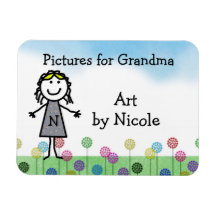 Stick Kid Girl's Personalized Fridge Art Flexi Mag Rectangular Magnets