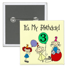 Stick Kids Party 3rd Birthday Tshirts and gifts Button