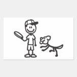 Stick Man and Dog playing Frisbee Rectangular Stickers