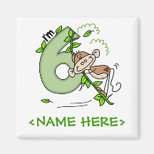 Stick Monkey Swing 6th Birthday Refrigerator Magnets