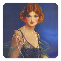 Sticker Fashionable Flapper Dress Pearls Hairdo